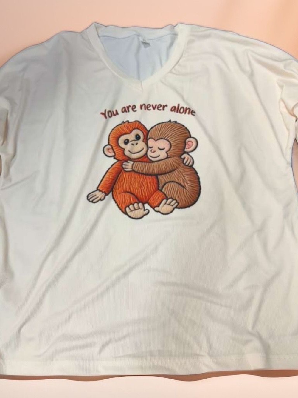 White Tee with Embracing Monkeys "You Are Never Alone"